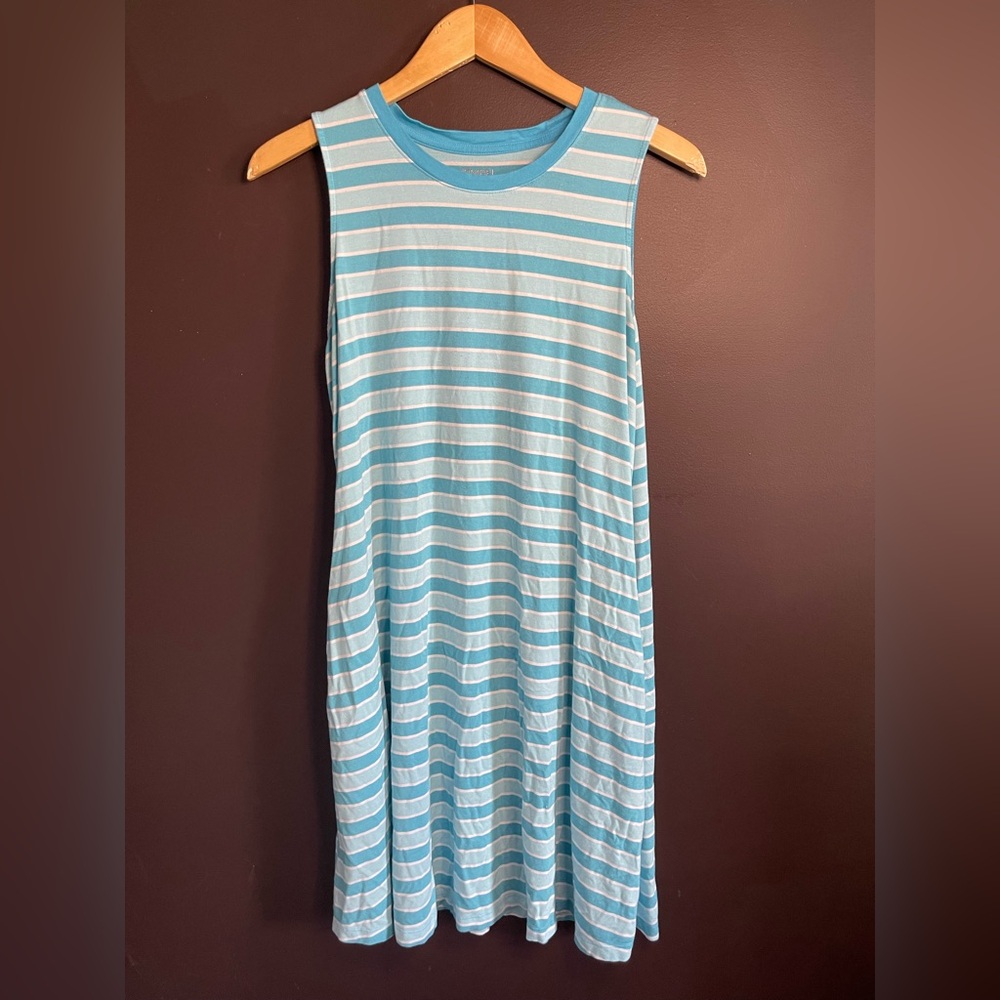 Time and Tru Teal and White Striped Top